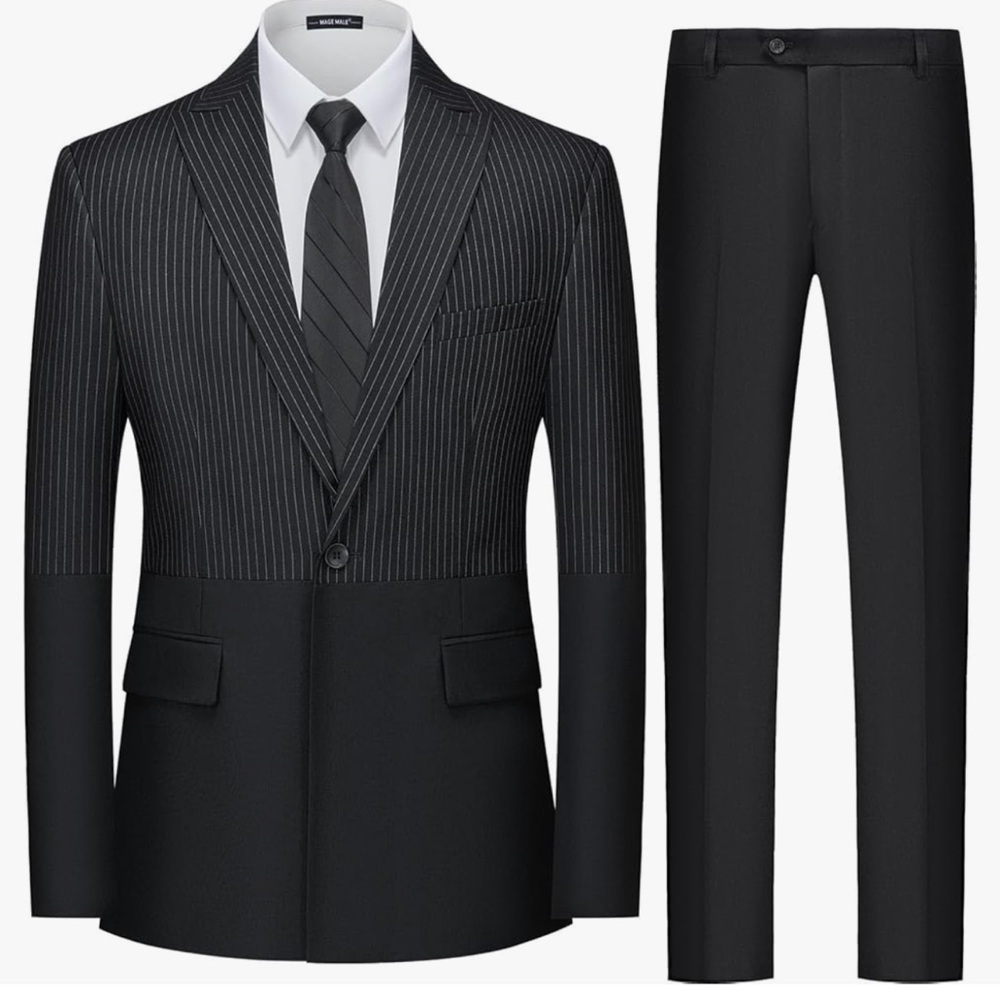MAGE MALE Mens Suits Slim Fit Pinstripe 2 Piece Tuxedo Suit Set One Button small